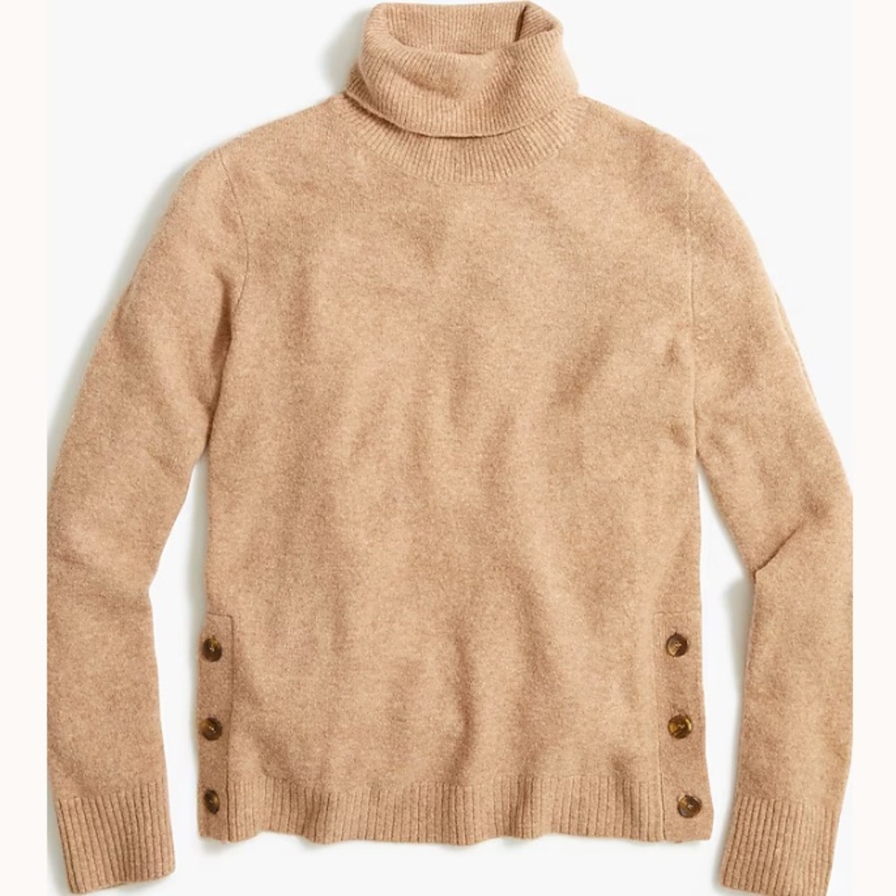 J Crew Button turtleneck in extra-soft yarn in Camel size small